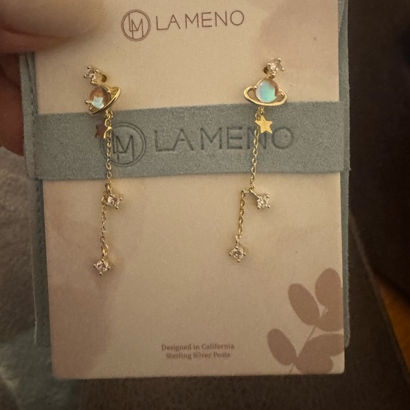 La Meno Gold and Silver Planet Drop Earrings - Picture 2 of 4